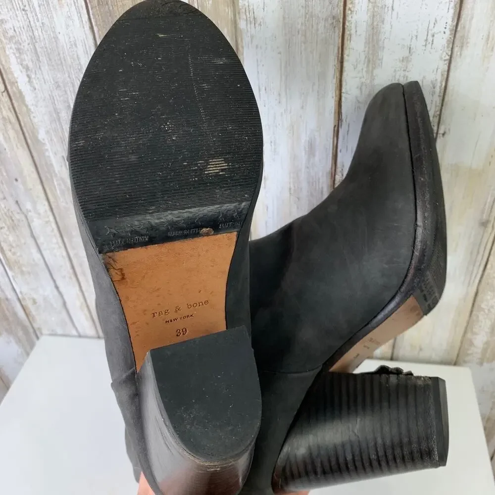 Rag & Bone Newbury Grey Suede Nubuck Ankle Zipper Boots Shoes 39 FLAW USED